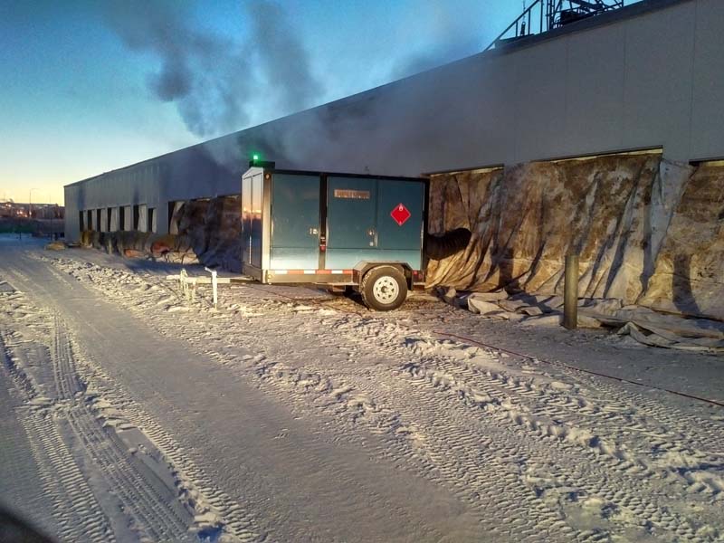 blue heater at a coustruction site.